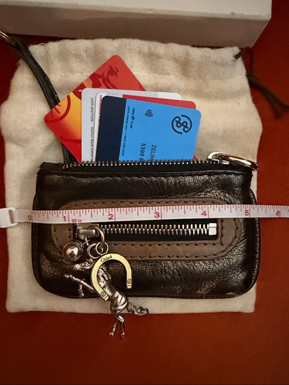 RARE Chloe Metallic Black and Brown Leather Key Holder with Charm - Picture 8 of 9
